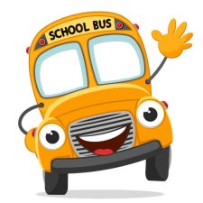 School bus waving hand on a white background. Character yellow bus